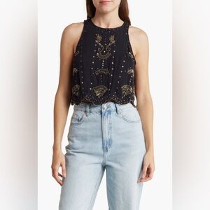 Free People Esther Studded Black Tank S